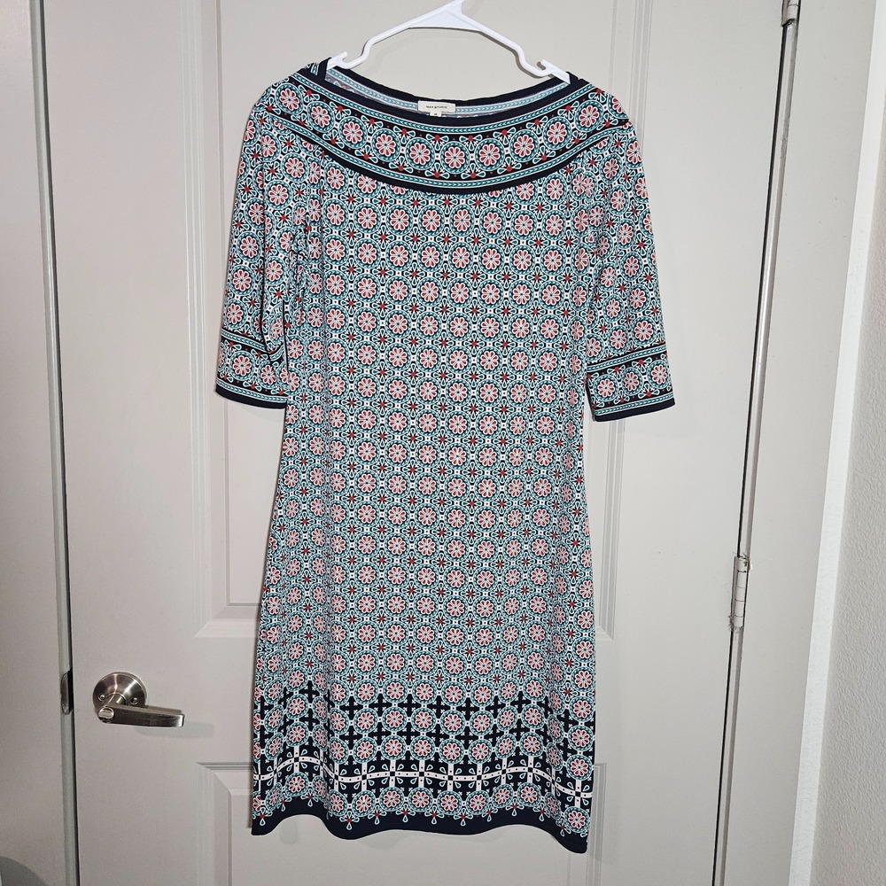 Max Studio Dress Medium Geometric Print Boat Neck Stretch Pullover‎ Multicolor
